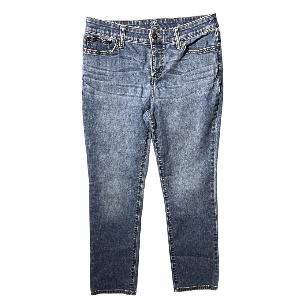 St. John's Bay Women's 10P‎ Petite Straight Leg Jeans Mid Rise Blue Denim 33"
